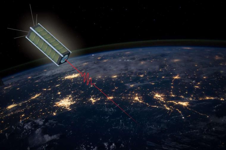 Abb.: So soll der QUBE-Kleinstsatellit Quantenschlüssel mit einem Laser zur...