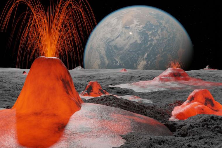 Abb.: Wenige hundert Millionen Jahre nach seiner Entstehung war der Mond...