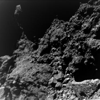 Abb.: Aufnahme der Umgebung von Mascot nach der Landung auf Ryugu. In...