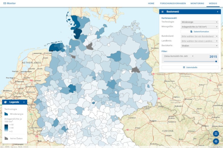 Die Web-Anwendung zum Erneuerbare-Energien-Monitor ermöglicht eine individuell...