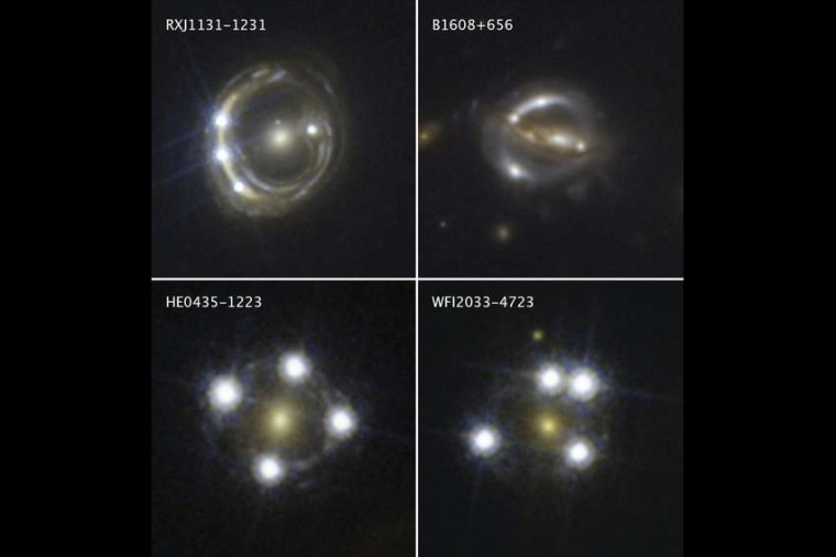 Abb.: Gravitations­linsen erzeugen verzerrte Bilder von...