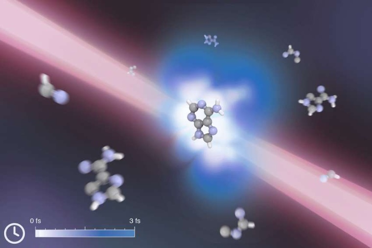 Abb.: Wird das Adenin-Molekül durch Vakuum-UV-Strahlung ionisiert, kommt es...