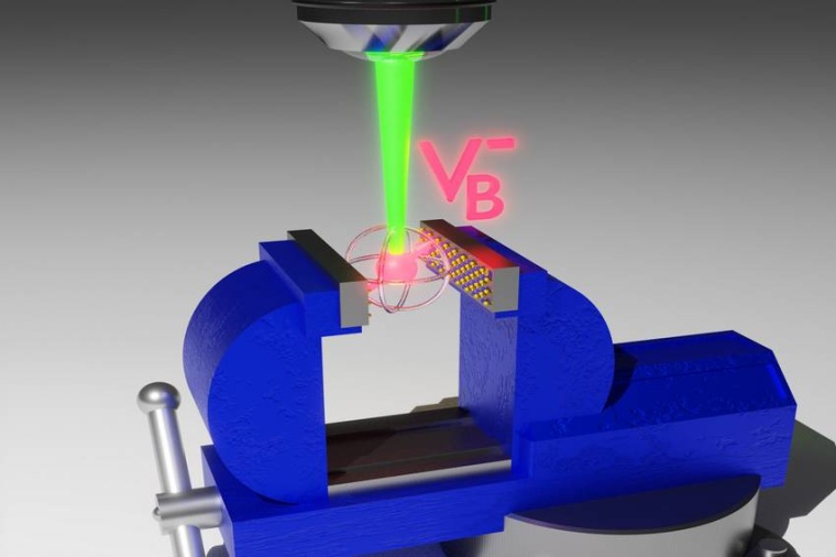 Abb.: Illustration eines optisch an­ge­regten Qubits unter Druck. (Bild: A....