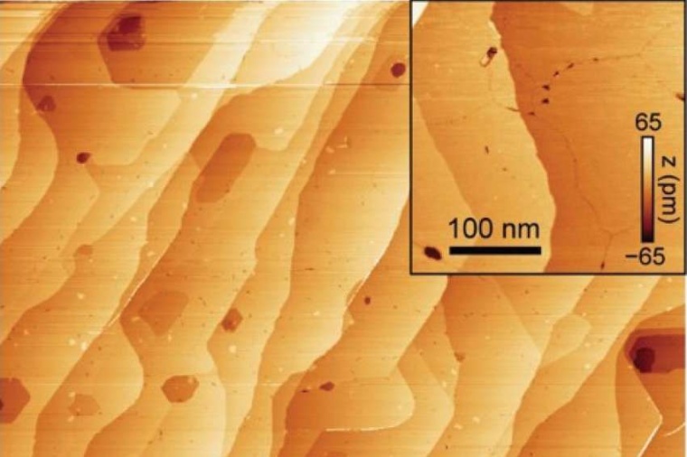 Abb.: STM-Topo­graphie einer ein­ato­maren Lage von Chrom­chlorid auf...