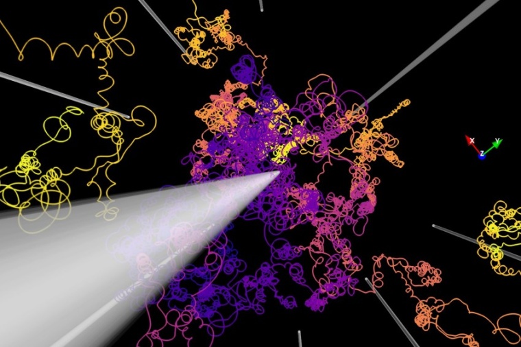 Abb.: Die bunten Linien zeigen, wie kosmische Strahlung in Magnet­feldern...