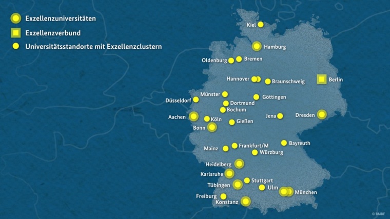 Derzeit werden 57 Exzellenzcluster, zehn Exzellenzuniversitäten sowie ein...