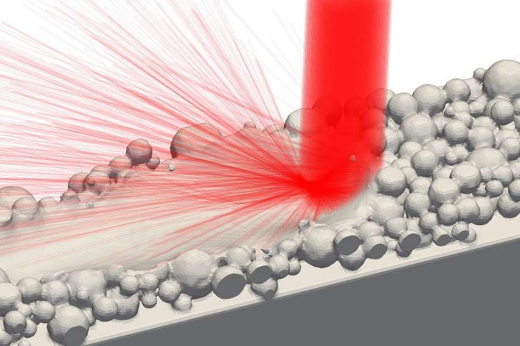 Abb.: Raytracing-Simulation des LPBF-Prozesses. (Bild: Fh.-IWM)