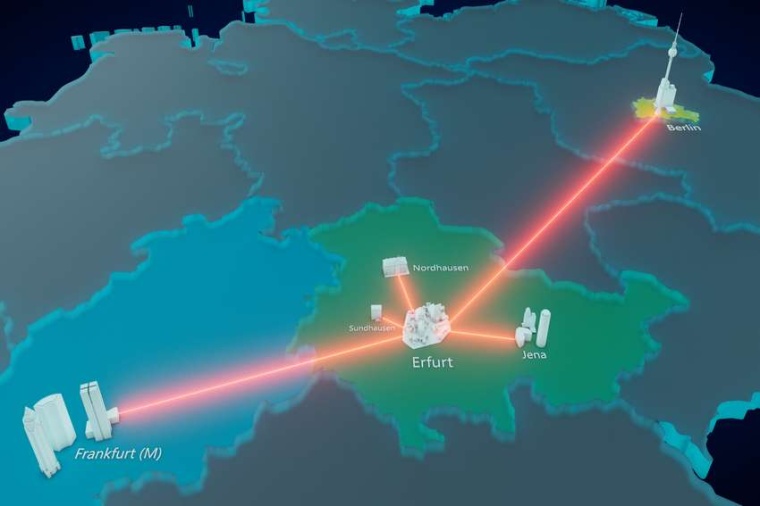 Abb.: Visuali­sie­rung der ge­plan­ten Quanten-Test­strecken mit...